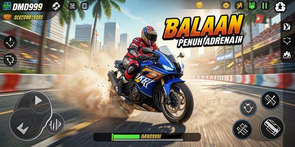 Tampilan menarik dari balapan motor yang penuh aksi dalam DMD999.