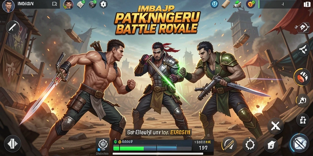 Screenshot gameplay IMBAJP menampilkan aksi pertarungan Battle Royale yang mendebarkan.