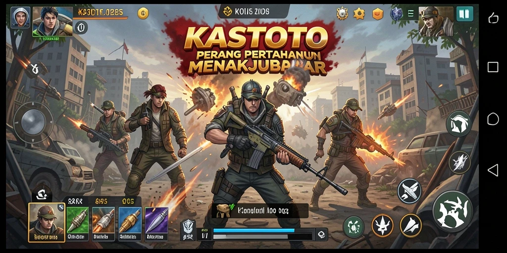 Tampilan gameplay KASTOTO dengan menara dan musuh yang beragam.