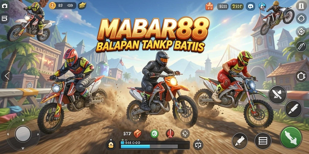 Gameplay MABAR88 menampilkan aksi balapan yang cepat dan mendebarkan.