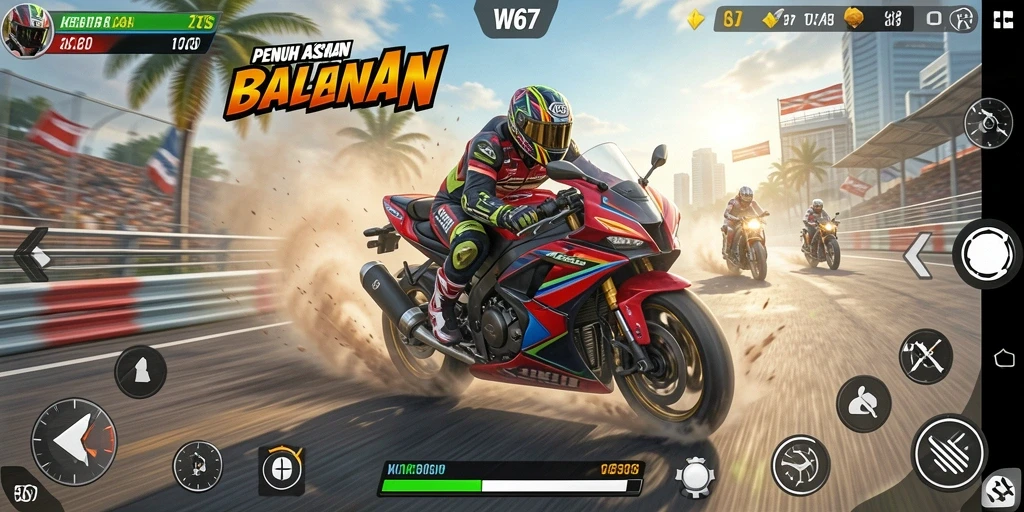 Gameplay seru dengan aksi balap motor yang mendebarkan.